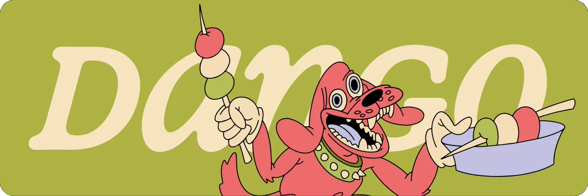 Dango cover with a dog eating dango